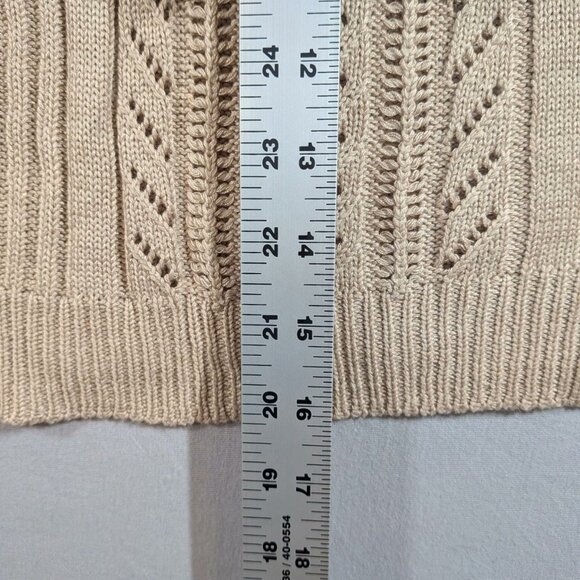 Womens Size Large Tan Sleeveless Knitted Tank Top With Gold Metal Accent - Picture 4 of 6